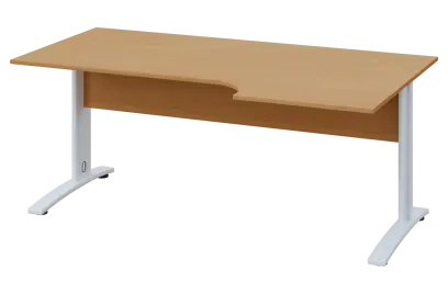 CRK 28 - 186 stůl kancelářský, rohový, pravý, kovová podnož bílá, deska 25 mm, široký 1800 mm, buk royal